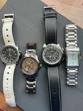 Men’s Watch Bundle – Guess, Relic Automatic, Fossil, + G by Guess (4 Watches)